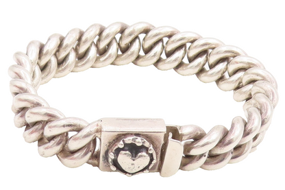 925 Sterling Silver Vintage Bracelet Chunky Love Heart Clasp Curb Chain  BT11816
