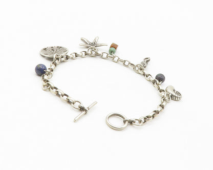 925 Silver Vintage Sodalite & Turquoise Chain Bracelet BT5484