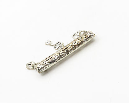 925 Sterling Silver  Vintage Shiny Heart Lock & Key Charmed Brooch Pin  BP7471