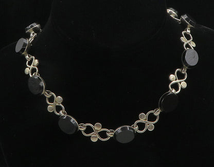 MEXICO 925 Silver  Vintage Black Onyx Infinity Link Chain Necklace  NE3066