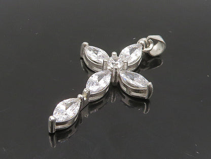 925 Sterling Silver  Vintage Marquise Topaz Religious Cross Pendant  PT19623