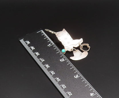 NAVAJO 925 Silver  Vintage Cowboy Boots Hat & Rope Turquoise Earrings  EG11833