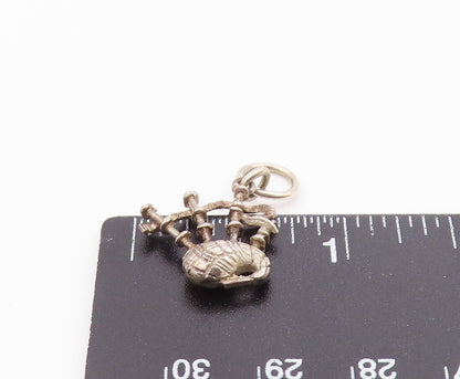 925 Sterling Silver  Vintage Shiny Petite Bag Pipe Instrument Pendant  PT16524