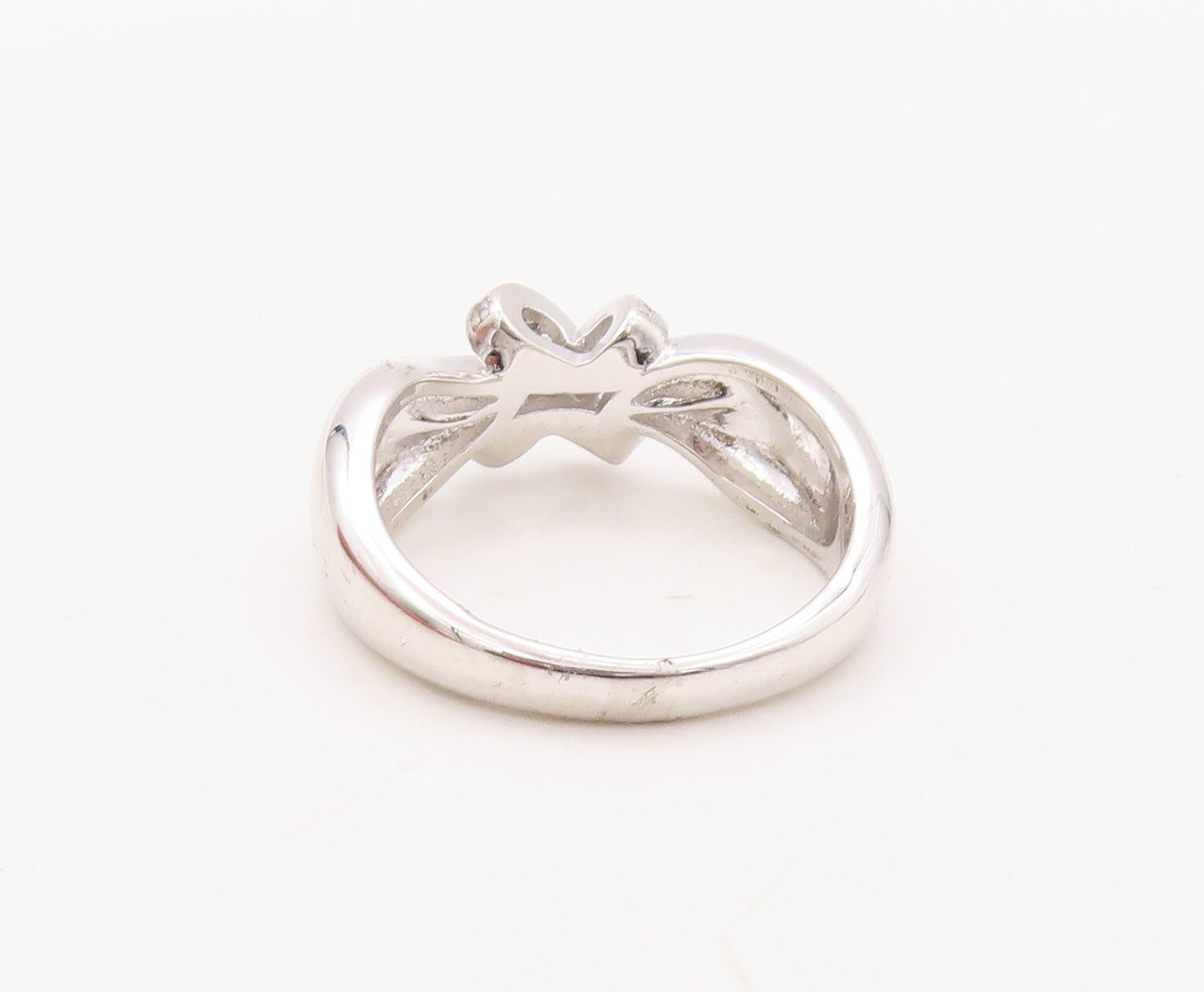 925 Sterling Silver Vintage Ring Designer Bow Cutout CZ Inlay  Sz 7  RG30938