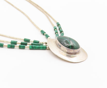 925 Sterling Silver Vintage Necklace NAVAJO ZUNI Malachite Teardrop Chain NE4904