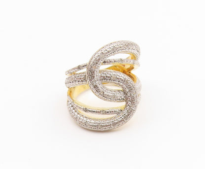 925 Sterling Silver Vintage Ring Gold Plated Real Diamonds Loop  Sz 6  RG35884