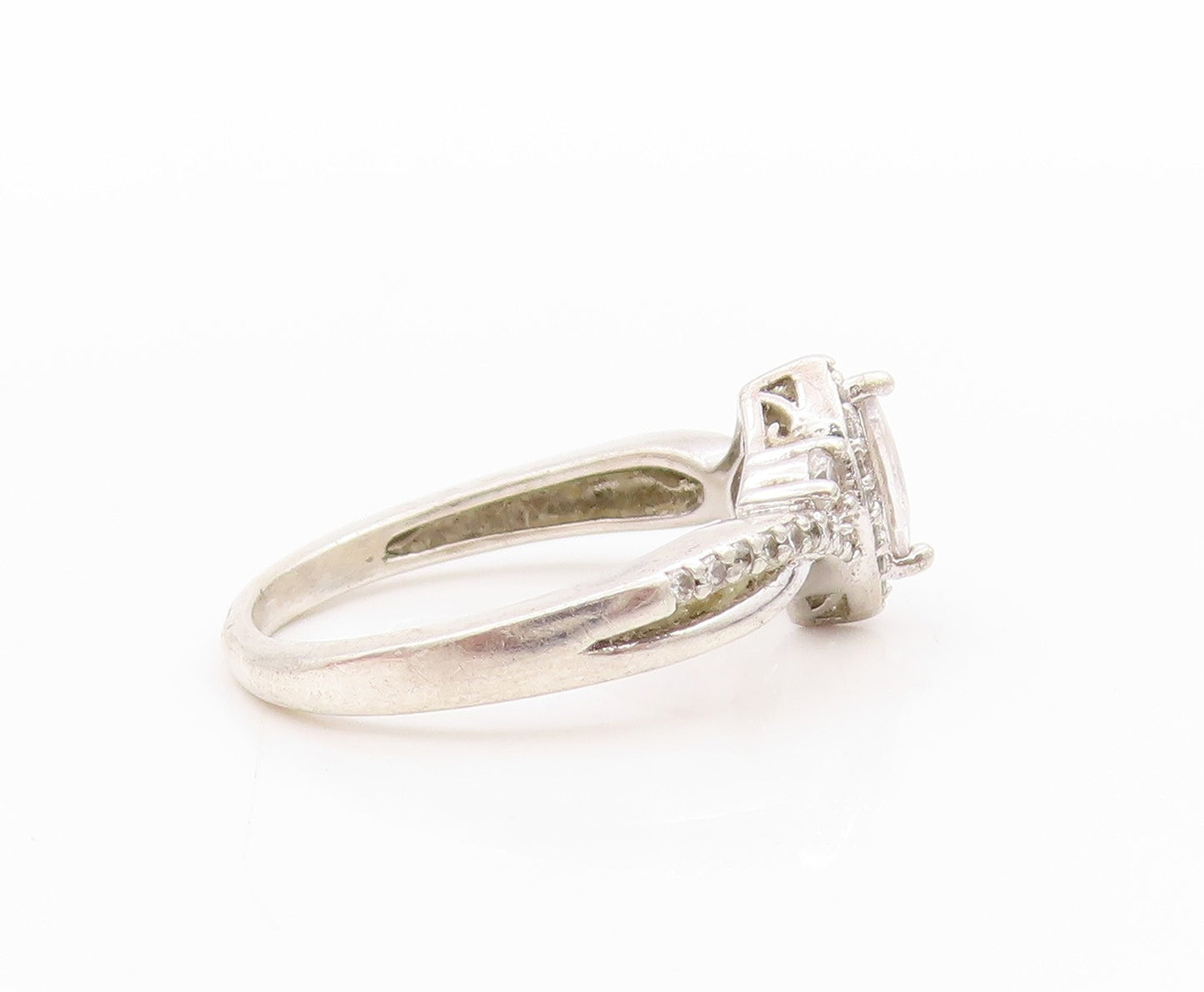 925 Sterling Silver Vintage Ring Modernist Design Marquise Cut CZ  Sz 6  RG33382
