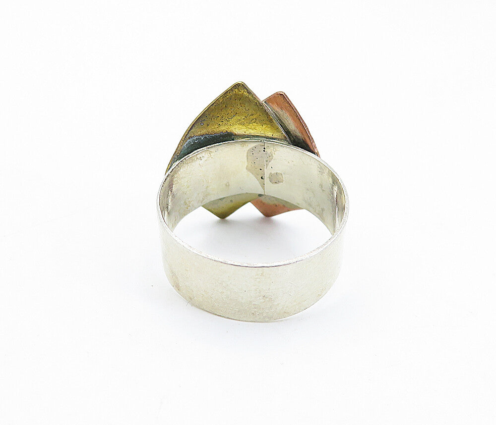 925 Sterling Silver  Vintage Shiny Three Tone Design Band Ring Sz 6  RG7132
