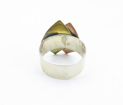 925 Sterling Silver  Vintage Shiny Three Tone Design Band Ring Sz 6  RG7132