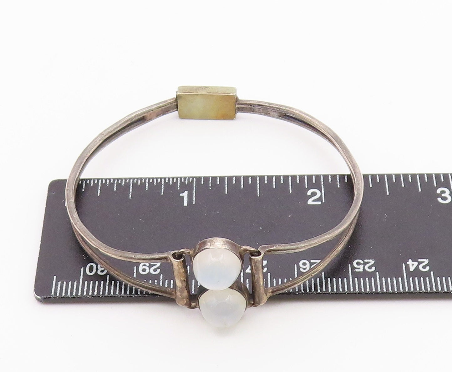 925 Silver  Vintage Double Cabochon Cat's Eye Split Bangle Bracelet  BT9608