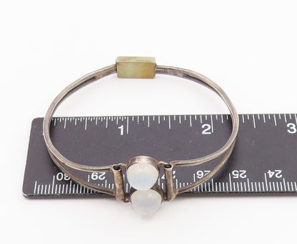 925 Silver  Vintage Double Cabochon Cat's Eye Split Bangle Bracelet  BT9608