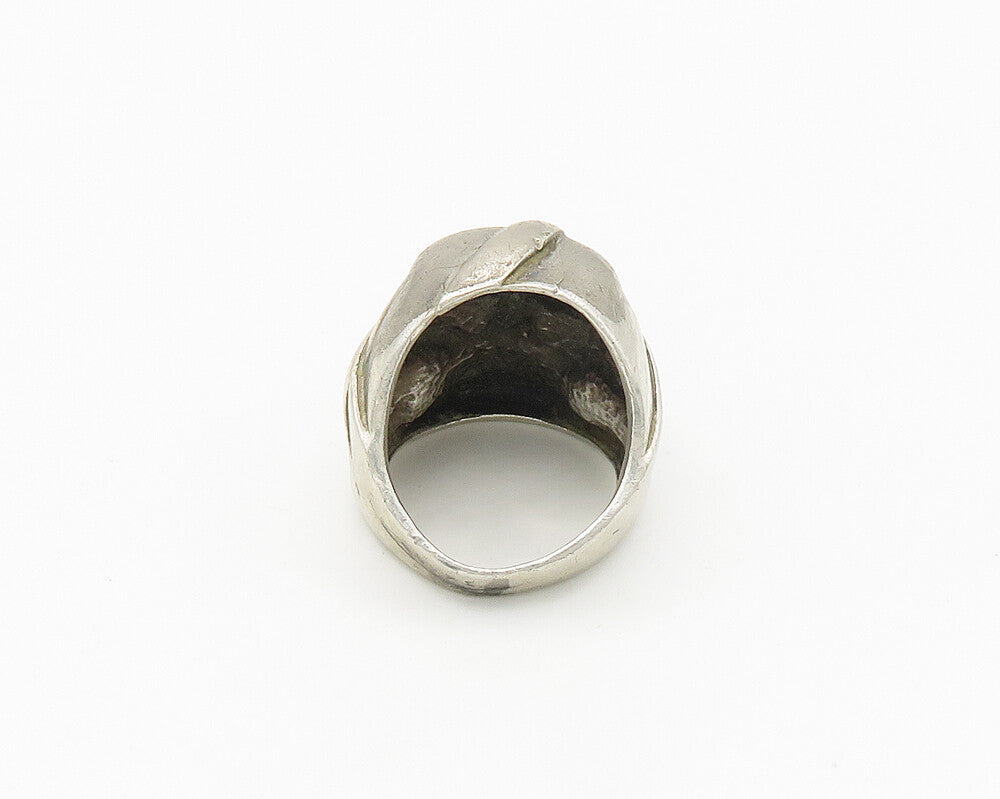925 Sterling Silver  Vintage Black Hematite Eyes Skull Band Ring Sz 8  RG18406