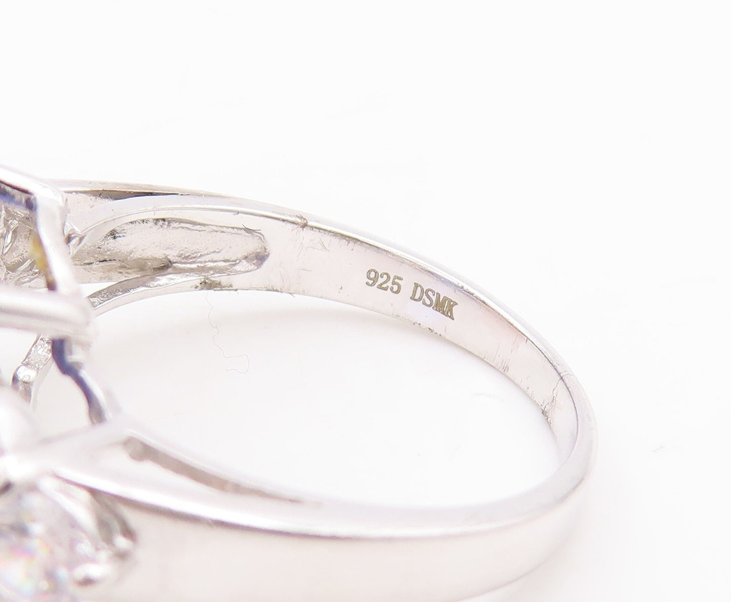 925 Sterling Silver Vintage Ring Round Cut Blue & White CZ  Sz 7  RG29693