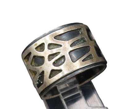 925 Sterling Silver  Vintage Carved Multi Shape Band Ring Sz 7.5  RG25927