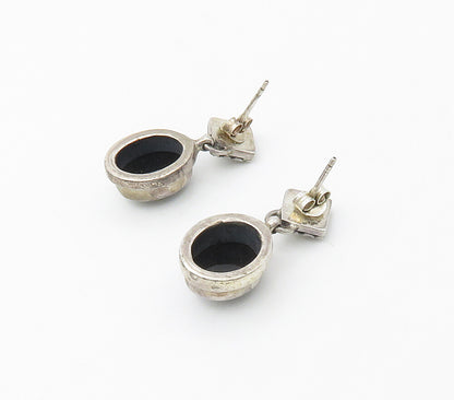 925 Sterling Silver  Vintage Cabochon Cut Black Onyx Drop Earrings  EG8564
