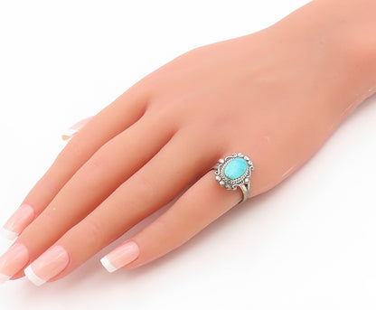 925 Sterling Silver Vintage Ring POST BELL Cabochon Turquoise Band Sz 6 RG34719