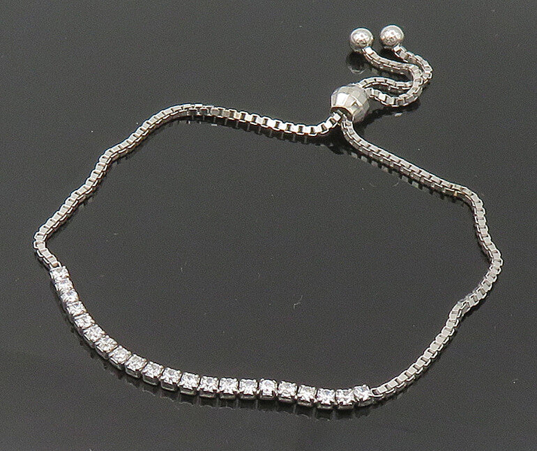 925 Sterling Silver  White Cubic Zirconia Adjustable Box Chain Bracelet  BT1109