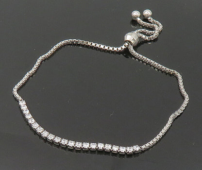 925 Sterling Silver  White Cubic Zirconia Adjustable Box Chain Bracelet  BT1109