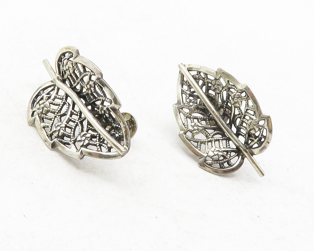 JEWEL ART 925 Silver  Vintage Floral Leaf Motif Non Pierce Earrings  EG6385