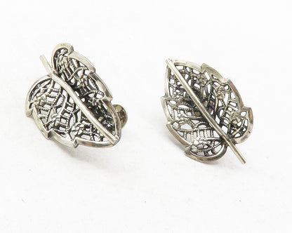 JEWEL ART 925 Silver  Vintage Floral Leaf Motif Non Pierce Earrings  EG6385