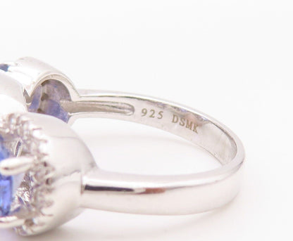 925 Sterling Silver Vintage Ring Round Sapphire Halo CZ Rings  Sz 7  RG29982