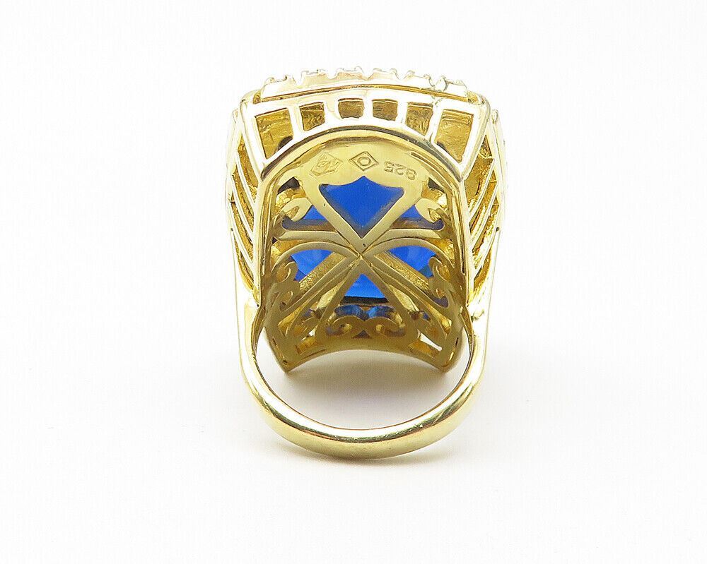 925 Sterling Silver  Designer Elongated Gold Plated Cocktail Ring Sz 7 RG11207
