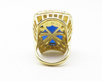 925 Sterling Silver  Designer Elongated Gold Plated Cocktail Ring Sz 7 RG11207