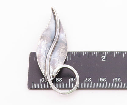 925 Sterling Silver  Vintage Dark Tone Single Leaf Motif Brooch Pin  BP3696