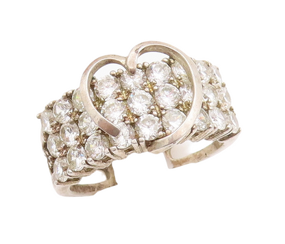 925 Sterling Silver Vintage Ring Round Topaz Beaded Carved Heart  Sz 9  RG29125