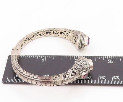 925 Sterling Silver Vintage Bracelet SARDA Amethyst Scrollwork Cuff  BT11768