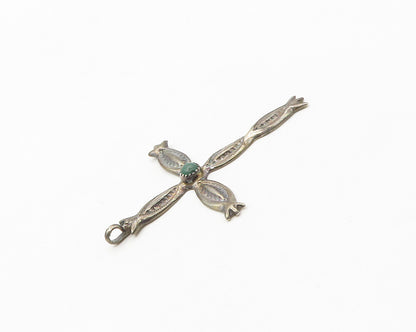 NAVAJO 925 Sterling Silver  Vintage Jasper Religious Cross Pendant  PT14581