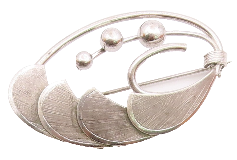 BOND BOYD 925 Silver  Vintage Shiny Modernist Floral Motif Brooch Pin  BP9200