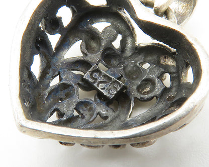 925 Sterling Silver  Vintage Swirl Dome Love Heart Drop Pendant  PT10930