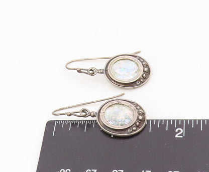 925 Sterling Silver Vintage Earrings Elegant Oval Roman Glass Dangles  EG13803