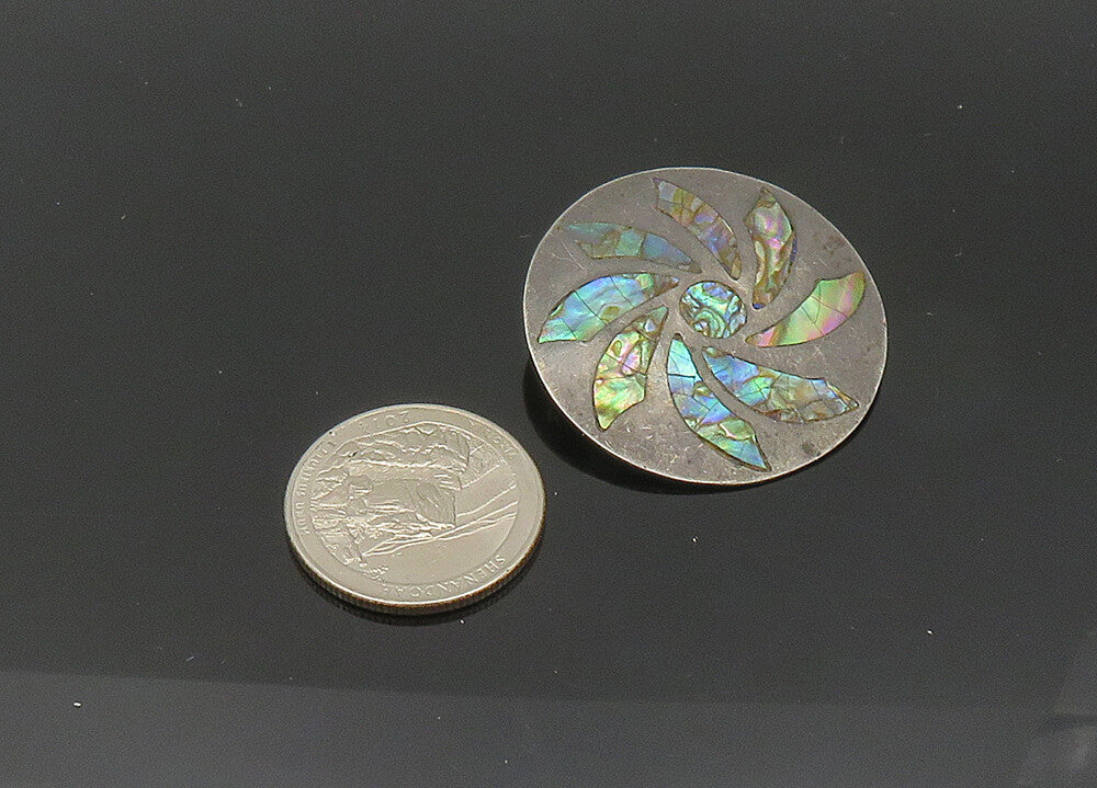 MEXICO 925 Silver  Vintage Inlaid Abalone Shell Flower Brooch Pin  BP8149
