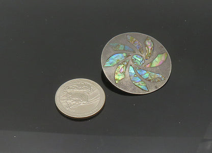 MEXICO 925 Silver  Vintage Inlaid Abalone Shell Flower Brooch Pin  BP8149