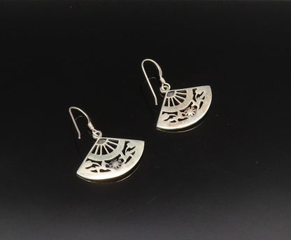 925 Silver  Vintage Engraved Detail Floral Vine Half Circle Earrings  EG12042