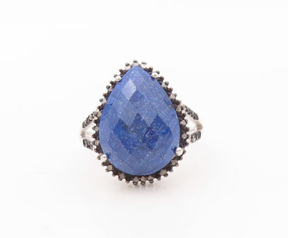 925 Sterling Silver Vintage Ring Diamonds & Drop Cut Gemstone  Sz 10  RG30618