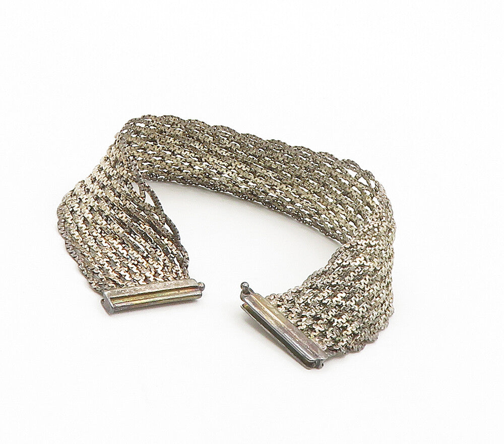 925 Sterling Silver  Vintage Shiny Dark Tone Woven Chain Bracelet  BT6189