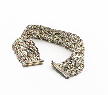 925 Sterling Silver  Vintage Shiny Dark Tone Woven Chain Bracelet  BT6189