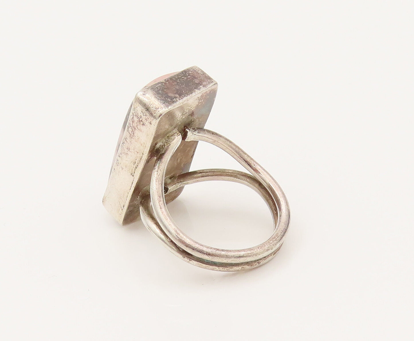 925 Silver  Vintage Rectangular Rhodonite Split Shank Ring Sz 8.75  RG26391