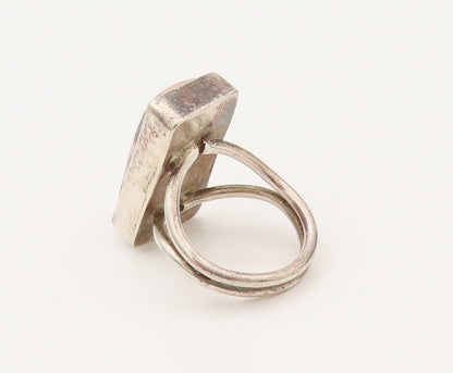 925 Silver  Vintage Rectangular Rhodonite Split Shank Ring Sz 8.75  RG26391