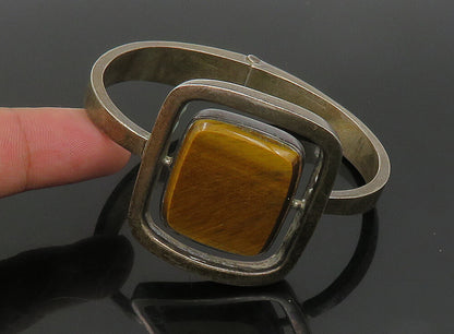 DESIGNER MEXICO 925 Silver  Vintage Tiger's Eye Square Bangle Bracelet  BT9208