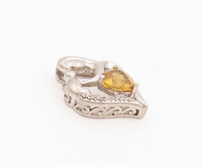 925 Sterling Silver Vintage Pendant Citrine Mother & Child Love Heart  PT25525