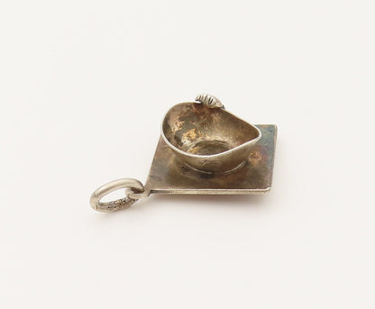 925 Sterling Silver  Vintage Minimalist Graduation Cap Pendant  PT21935