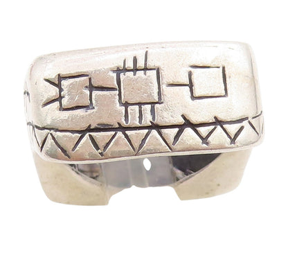 925 Sterling Silver Vintage Ring Aztec Geometric Pattern Signet  Sz 6  RG33773