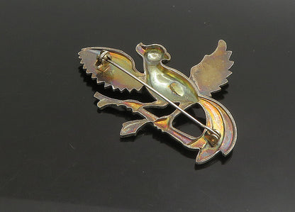925 Sterling Silver  Vintage Dark Tone Perched Bird Motif Brooch Pin  BP9014