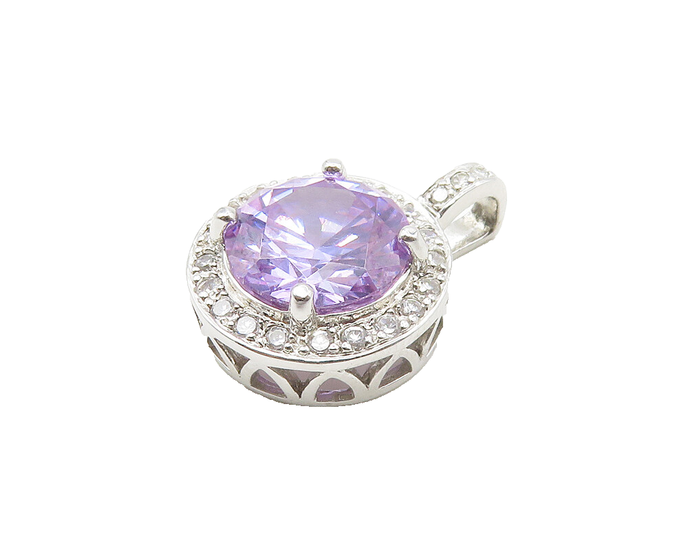 ROSS SIMON 925 Silver  Sparkling Purple Cubic Zirconia Round Pendant  PT14597