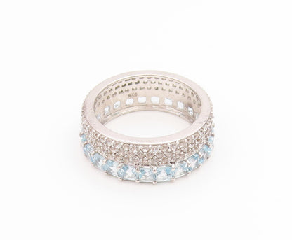 925 Sterling Silver Vintage Ring Blue & White Topaz Eternity Band  Sz 7  RG35662