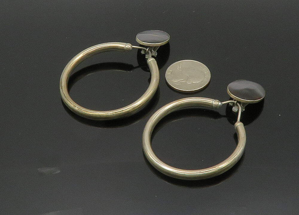CELIA SEBIRI 925 Silver  Vintage Black Stone Non Pierce Earrings  EG10057